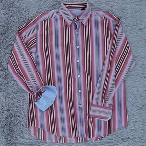 Robert Graham Shirt Men's XL Multicolor Striped Button Up Floral Flip Cuff